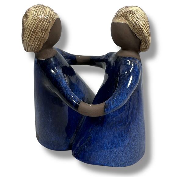 Vintage MCM Jie Gantofta Two Girls Sisters Figurine Blue Ceramic Elsi Bourelius - Picture 1 of 9